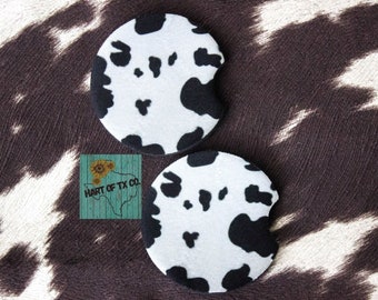 Black & White Cow Print, Car Coaster