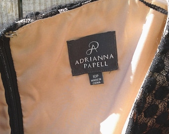 Adrianna Papell Black & Tan koronki płaszcz sukienka. Bez rękawów. Mini. 10P NWOT