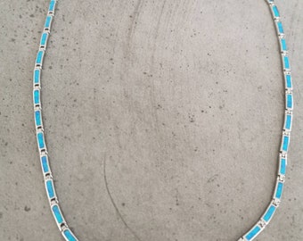 Blue Opal Sterling Silver Necklace, Greek Jewelry