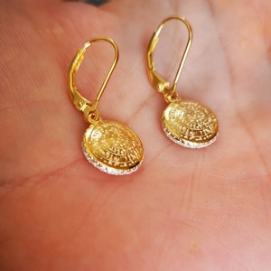Phaistos disk Earrings /Coin Earrings /Ancient Greek Jewelry /Sterling Silver 925 Gold Plated / Zircons /Gift Idea/Two sided Phaistos