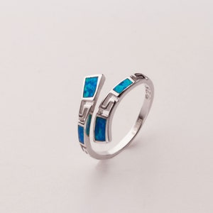 High quality Sterling silver 925 rings / Blue opal rings / Greek Ancient Jewellery/ Meandros / Greco style