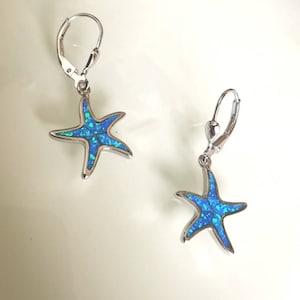 Sterling silver 925 sea star earrings /Blue opal /Greek Ancient Jewelry/Starfish
