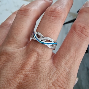 Sterling silver 925 ring / Blue Opal / Zircons /Greek Ancient Jewelry / Gift for her/ Size 58