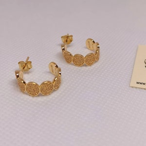 Créoles de haute qualité en argent sterling 925 plaqué or/boucles d'oreilles disque Phaistos/bijoux anciens grecs