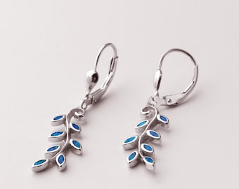 Murgrönsblad / Blå opal olivbladsörhängen / Sterlingsilver 925 / Grekiska antika smycken