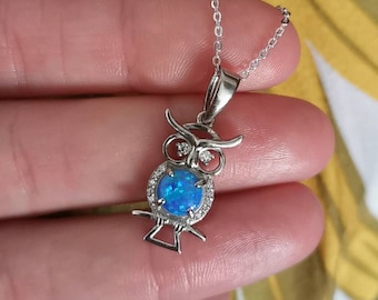 Eulen Halskette: Altgriechischer Schmuck Sterling Silber Blauer Opal Zirkone