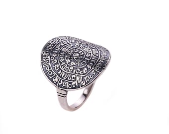 Sterling Silver Phaistos Disc Ring, Minoan Ancient Jewelry