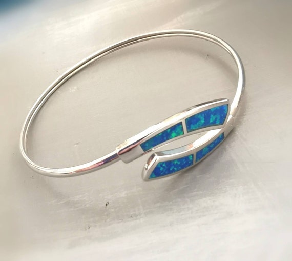 Blue opal sterling silver 925 bracelet/ adjustable bracelet / Greek Ancient Jewelry