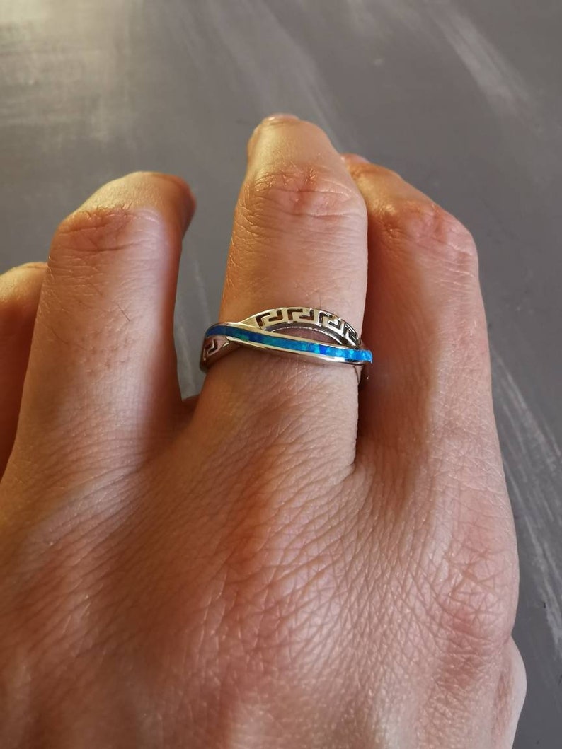 Sterling silver 925 Blue opal ring Greco style jewelry Greek history gift idea