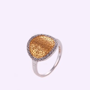 Anello disco di Festo/Argento Sterling 925/Oro rosa/Placcato oro 62/Zirconi/Fatto a mano/Gioielli minoici/Gioielli antichi greci