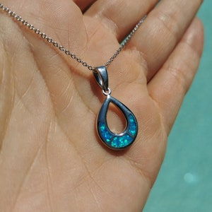 Blue opal pendant with chain /Sterling silver 925/ Greek jewelry
