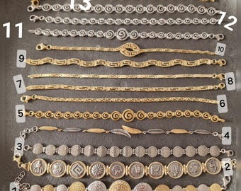 Phaistos Disc Bracelet: Sterling Silver 925, Gold Vermeil Ancient Jewelry