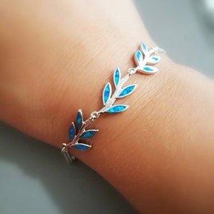 Silver925 /Opal Olive leaf Bracelet / Blue Opal /Hand Made