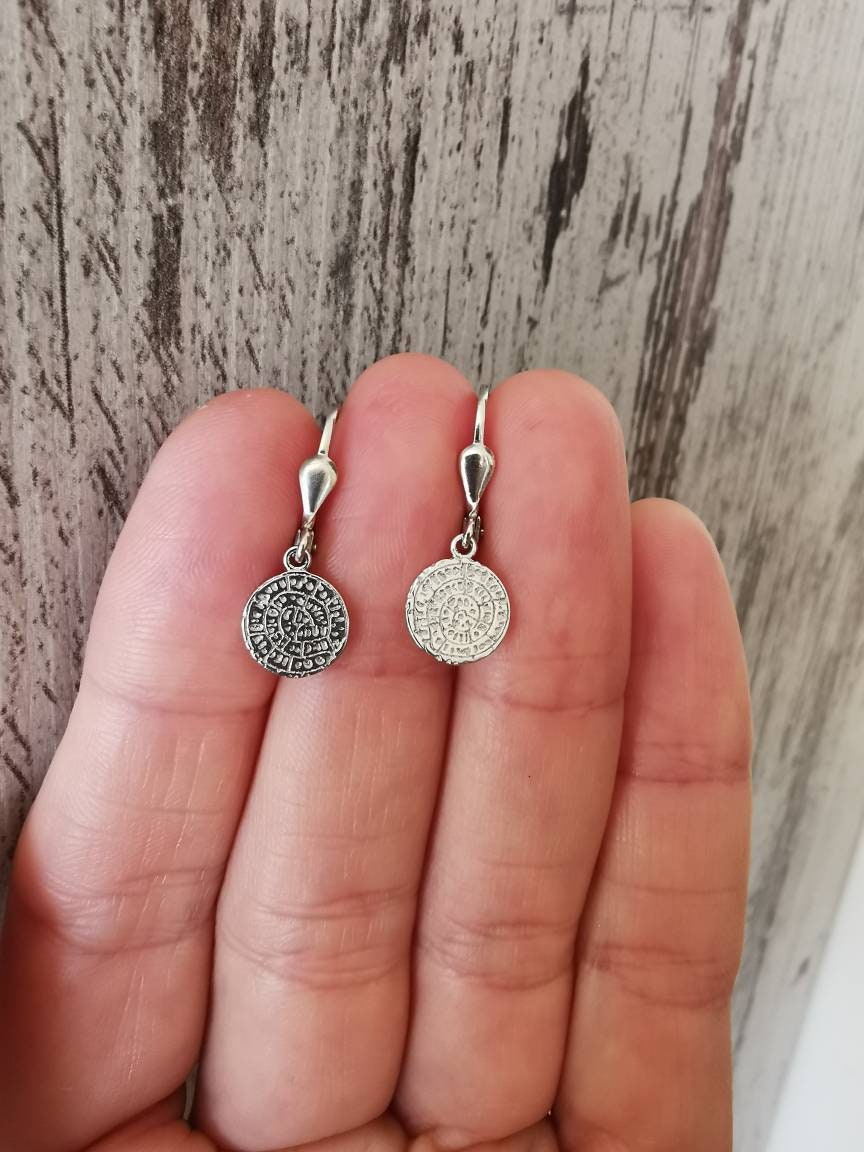 Sterling silver 925 Phaistos disc earrings / Greek Ancient Jewelry/ Minoan Jewelry /Cretan Coin