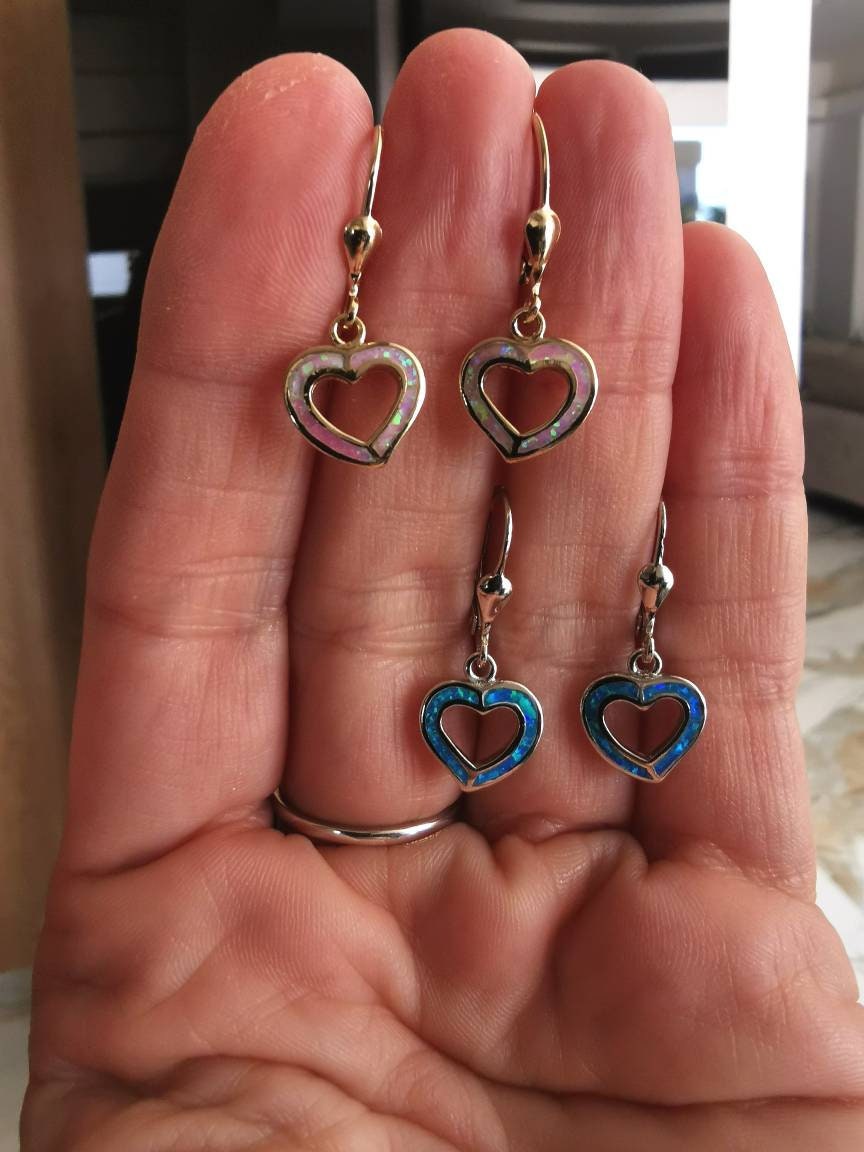 Orecchini Cuori Opali Verdi e Blu
