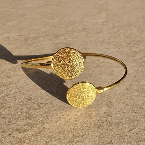 High quality Sterling silver gold plated Phaistos disc bracelet / Greek Ancient Jewelry/ Silver925/ Minoan Jewelry/ Coin Bracel