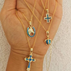 Collane in argento Sterling 925 placcate in oro di alta qualità / Colore opale blu / Gioielli greci
