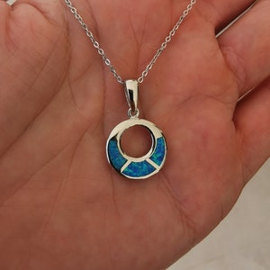 Blue opal pendant with chain /Sterling silver 925/ Greek jewelry