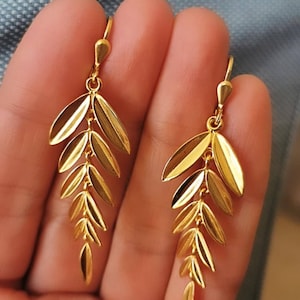 High quality Sterling silver 925 gold plated earrings / olive leaf earrings / greek jewelry