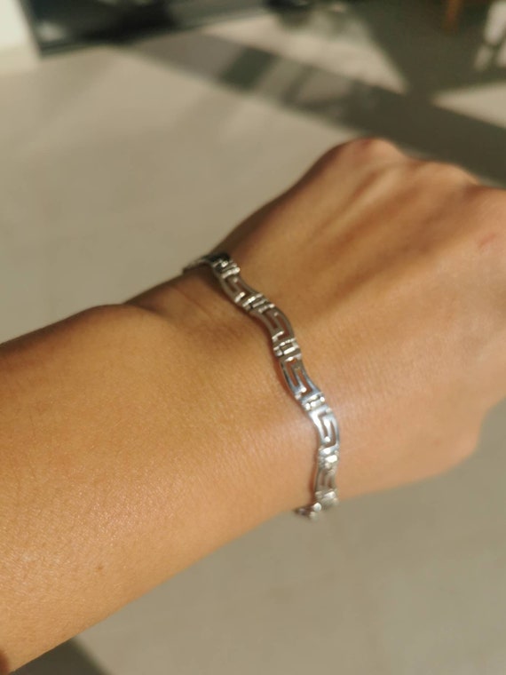 Sterling Silver Greek Key Bracelet, Ancient Meandros Jewelry