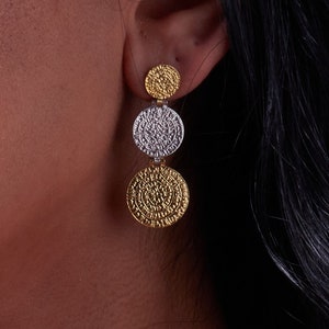Phaistos Disc Earrings/Two sided coin/Gold Plated on Silver925/Greek Ancient Jewelry/Greek History/Minoan Earrings
