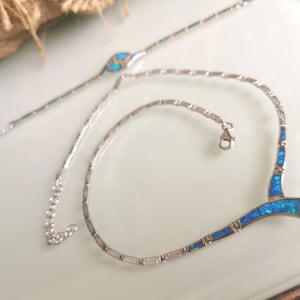 Hochwertige Sterling Silber 925 Halskette / Blaue Opal Halskette /Meanders / Greco-Stil