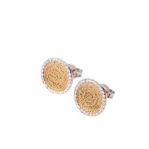 Orecchini a disco di Festo / Gioielli dell'antica Grecia / Moneta di Festo / Argento Sterling 925 placcato oro / Zirconi / Idea regalo / Gioielli fatti a mano