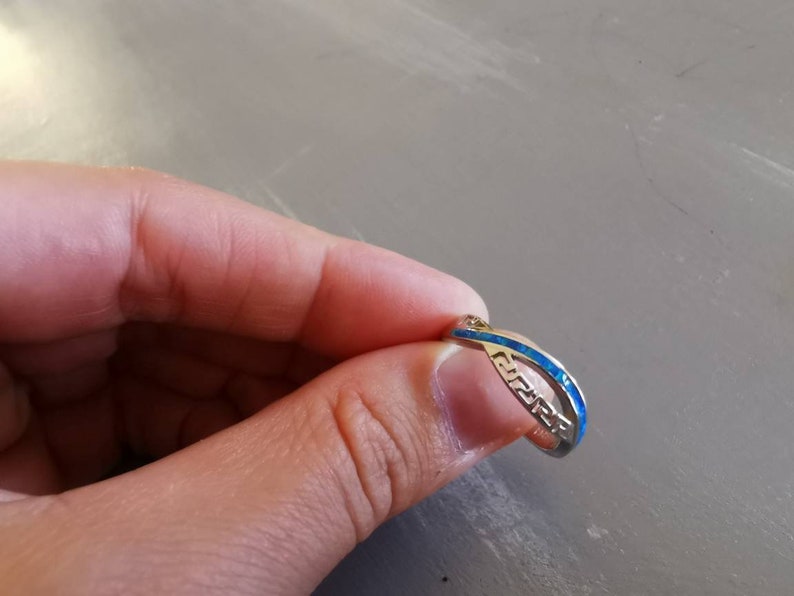 Sterling silver 925 Blue opal ring Greco style jewelry Greek history gift idea