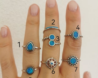 Sterling Silver Blue Opal Ring, Ancient Greek Style (Size 52)