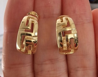 Gold Plated Sterling Silver Meandros Hoop Earrings