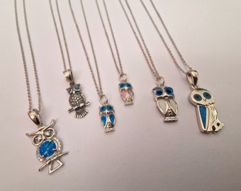 Sterling Silber Eule Anhänger Halskette, blauer Opal Schmuck
