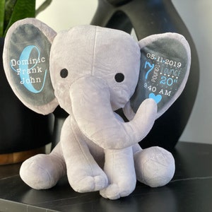Personalized Custom Baby Birth Stat Elephant Plush
