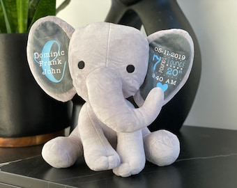 Personalized Custom Baby Birth Stat Elephant Plush