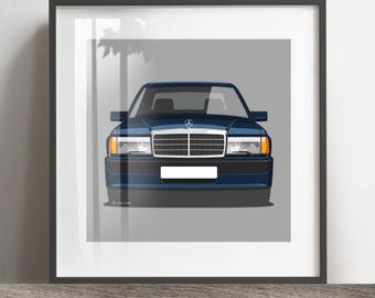 Mercedes Benz 190 Kunstwerk Druck, Add Reg & Match Ihre Autofarbe, Rahmen nicht inbegriffen, Weihnachtsgeschenk, Geburtstage, Geschenkidee für Ehemann