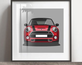 BMW Mini Cooper S Kunstwerk Druck, Dekoration und Farbe hinzufügen, Rahmen nicht inbegriffen, Wanddruck, Muttertagsgeschenk, Geschenkidee für Ehemann