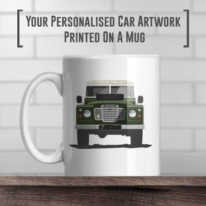 Land Rover Series 3 Coffee Mug, add colour and reg, Classic car print, gift, Fathers day gift, Classic Car Artwork, Fiesta gift idea,