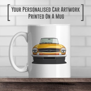 Triumph TR6 Coffee Mug, add colour and reg, print, gift, Fathers day gift, Classic Car Artwork. Gift idea