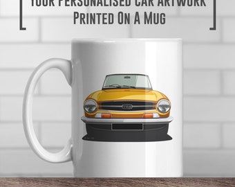 Triumph TR6 Coffee Mug, add colour and reg, print, gift, Fathers day gift, Classic Car Artwork. Gift idea