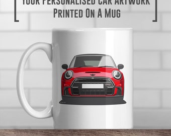 Mini tasse à café Cooper S, couleur et impression régulière, impression de voiture classique, cadeau, cadeau de fête des pères, oeuvre d&#39;art de voiture classique, cadeau d&#39;anniversaire