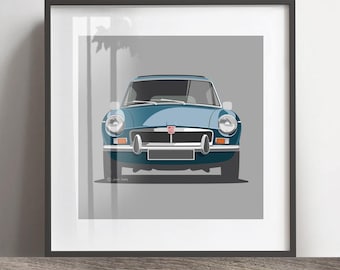 MGB GT artwork  print, Add reg & colour, Frame not included, wall print, christmas gift, birthdays, Husband gift idea