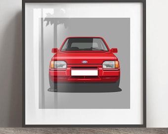 Ford Begleiter XR3i MK4 Kunstwerk, Add Reg & Match Ihre Autofarbe, Rahmen nicht inbegriffen, Weihnachtsgeschenk, Geburtstage, Geschenkidee für Ehemann