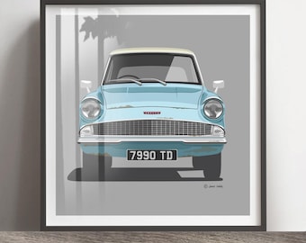 Ford Anglia artwork print, Harry Potter Car , Frame not included,