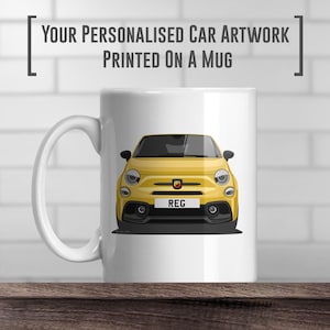 Fiat 500 Abarth Coffee Mug, add colour and reg, print, gift, Fathers day gift, Classic Car Artwork, Birthday gift..