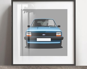 Ford Fiesta Mk1 konsttryck, Lägg till reg och färg, Ram ingår ej, julklapp, väggkonsttryck, födelsedagspresentidé.