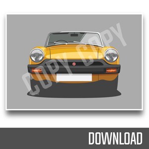 MG Midget, Rubber bumper, print &#39;Download&#39; Only, Size A4, Three colours included, other sizes available on request.