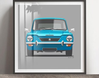 Singer Chamois Artwork Print, Classic Car Illustration, Personalised Reg & Colour
