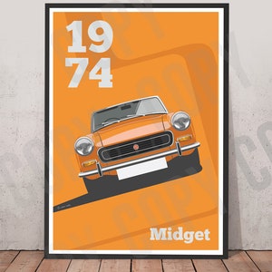 MG Midget Mk2 artwork print, Add reg & colour, Frame not included, wall print, Mothers Day gift idea birthdays, Husband gift idea
