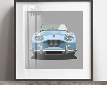 Póster de obra de arte Triumph TR2, añadir matrícula y color, marco no incluido, impresión de pared, regalo de Navidad, idea de regalo de cumpleaños, idea de regalo para el esposo