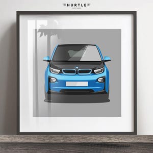 BMW i3 artwork print. Christmas gift, Add reg & colour, Frame not included, wall print, christmas gift, birthdays, Husband gift idea