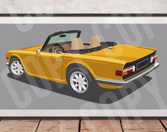 Triumph TR6 artwork print, Add reg & colour, Frame not included, wall print, christmas gift, birthdays, Husband gift idea